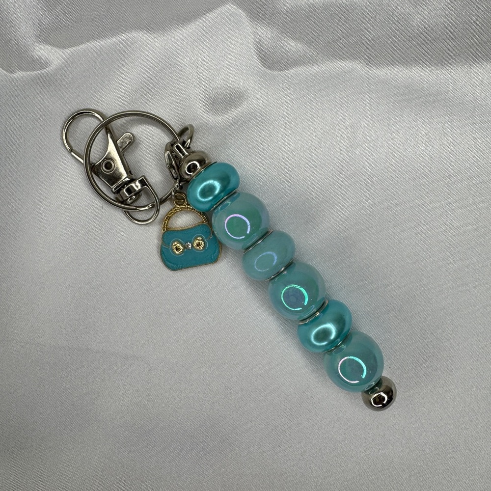 Addie’s Bagcharm Keychains Aqua Purse And Beads